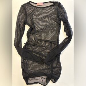 LUX LA mesh see through long sleeve bodycon mini black dress women's size XS